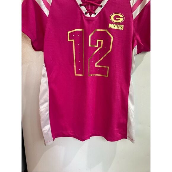 NFL Pink Packers Shirt #12 Rogers Sparkly Woman’s Size Large - Picture 2 of 11